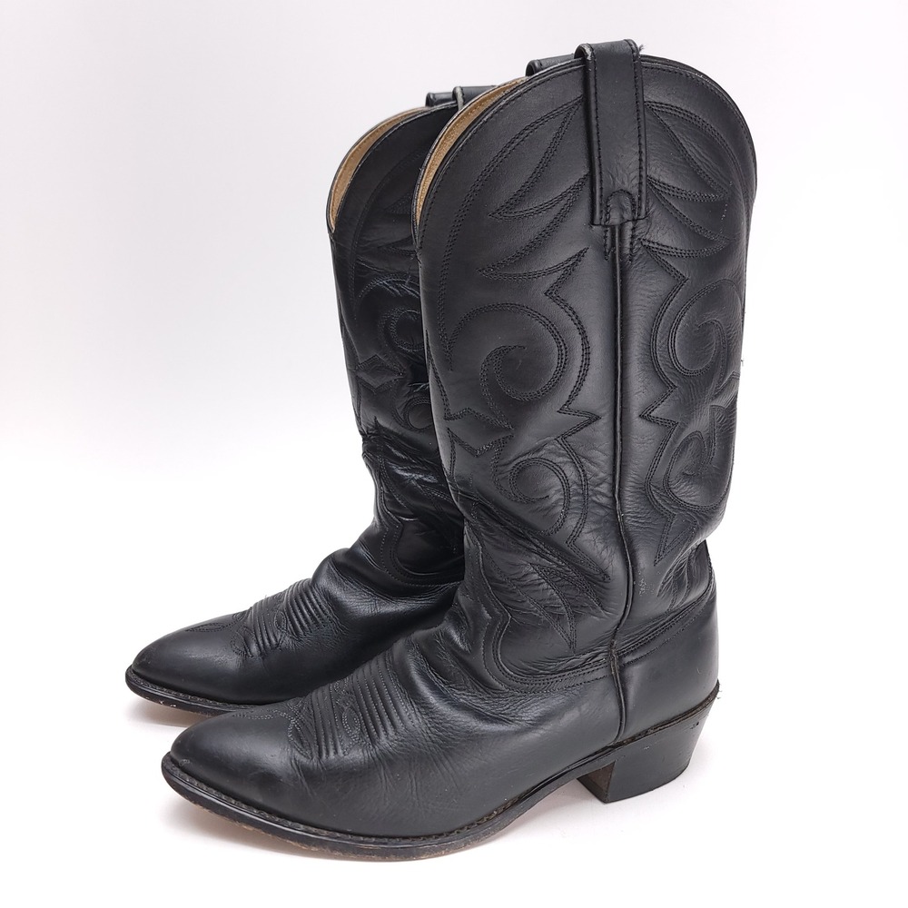 Vintage Acme Mens Black Leather Cowboy Boots 16105 Size 8.5 D Western 70s